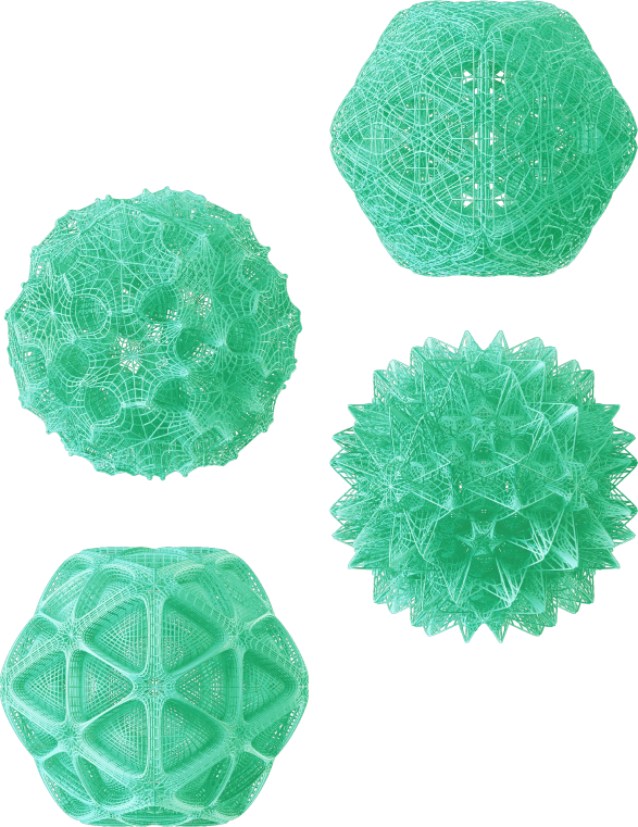 Four slightly different geometric digital renderings of a MOF lattice